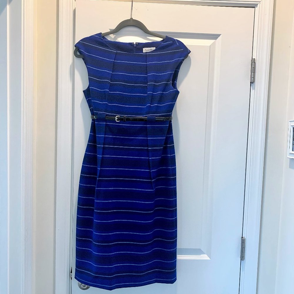 Calvin Klein Sleeveless Belted  Empire Waist Sheath Dress